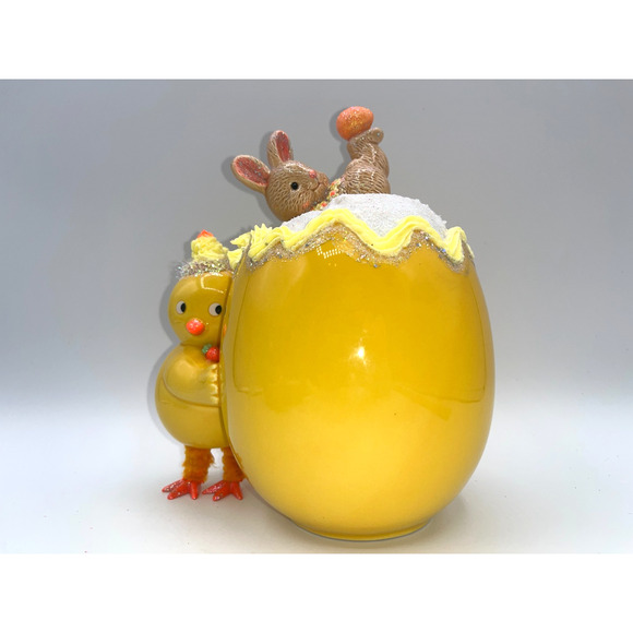 Vintage Chick Holding Egg Plante & Tumbling Bunny Deb O. Original Designs OOAK - Picture 2 of 16